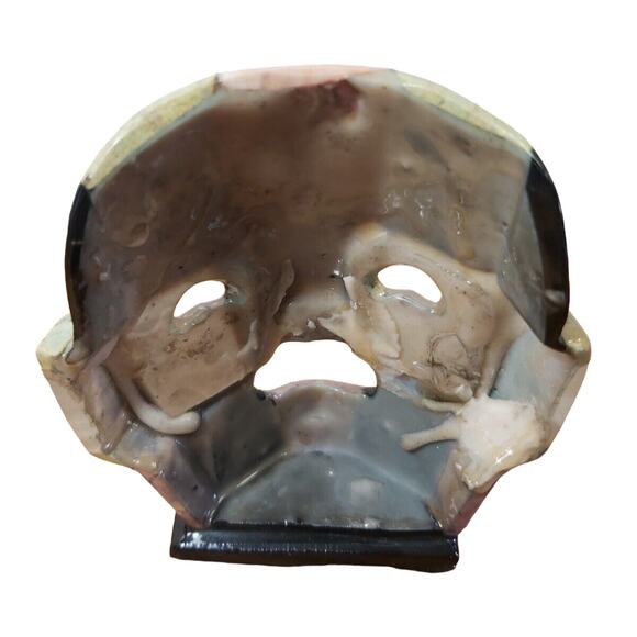 Mayan Aztec Onyx Death Mask Sculpture Folk Art Abalone Mother of Pearl Decor - Picture 2 of 8